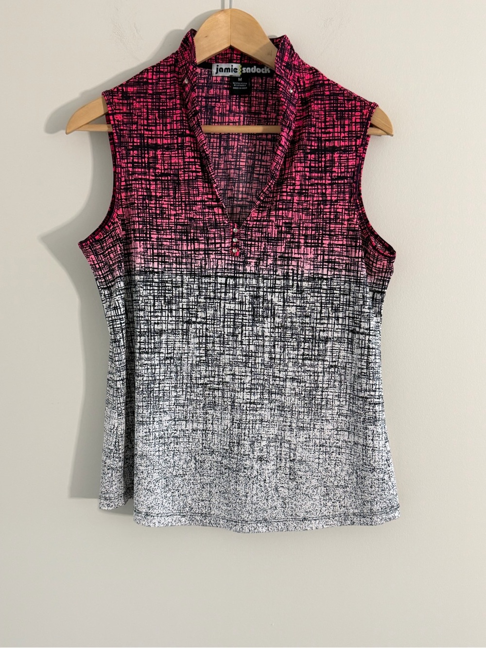 Jamie Sadock Womens M Golf Polo Sleeveless Stretch Abstract Shirt Activewear